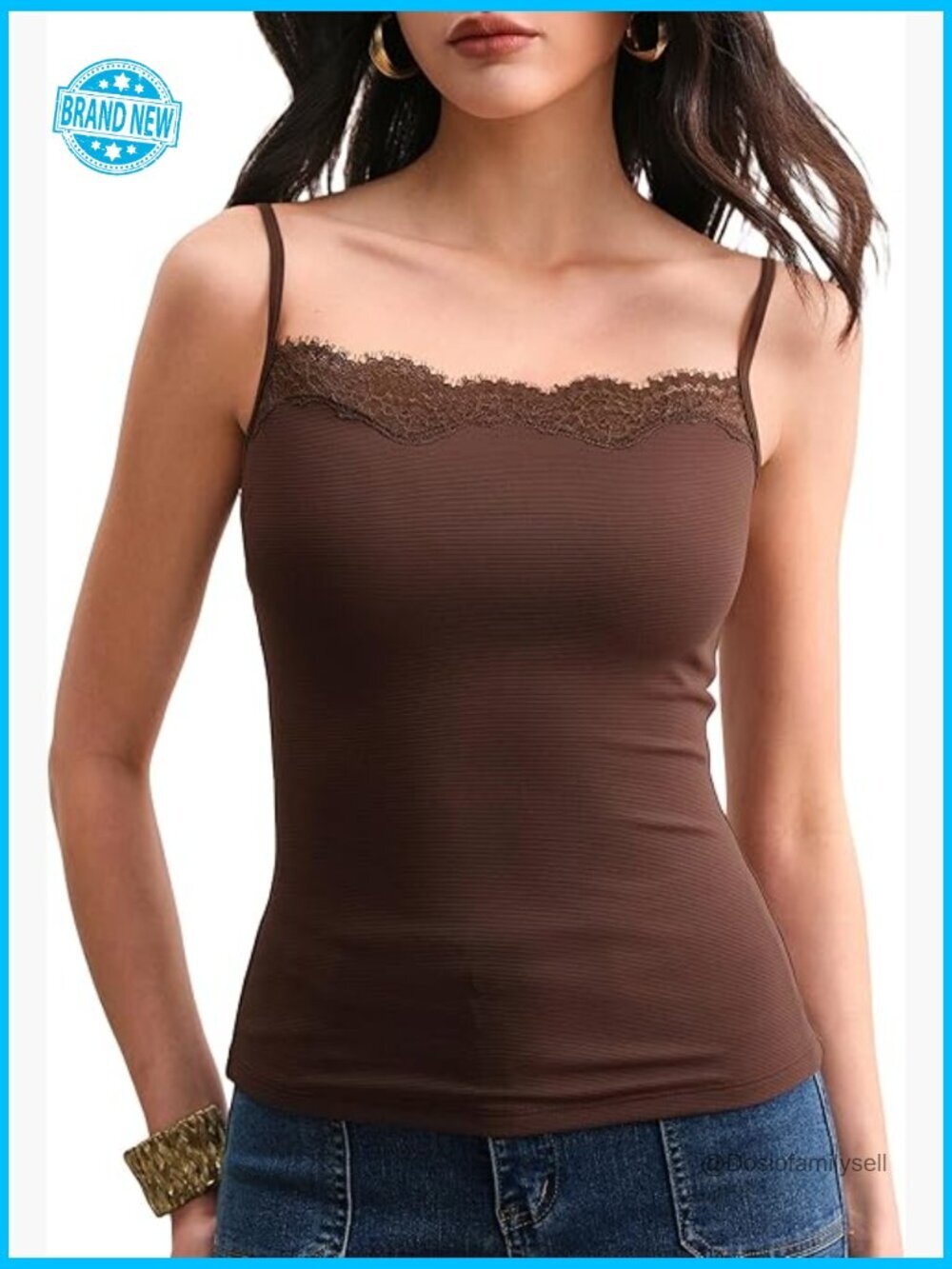 Built in Bra Lace Camisole Adjustable Spaghetti Straps Tank Top Double Lined